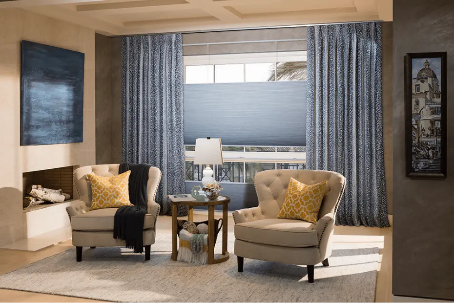 Elegant drapery in a stylish living room, adding a touch of sophistication and warmth.